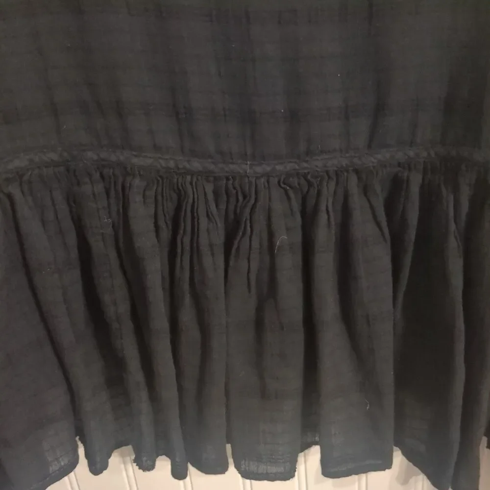 Free People Beaumont Mews Crop Top XS  Women's Gauze Gathered Blouse Black